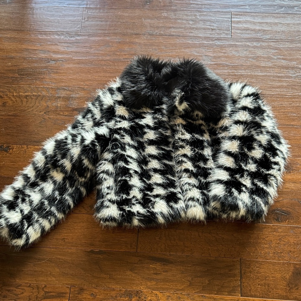 Donna Salyers Black and White Faux Fur Jacket